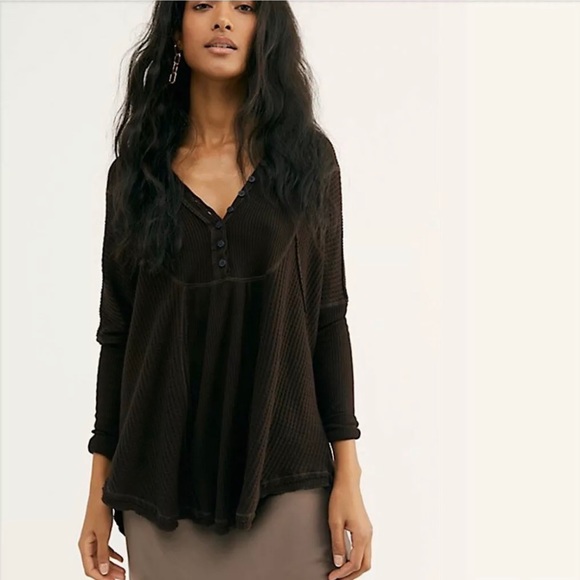 Free People Tops - Free people Leo Henley Thermal Top Chocolate NWT